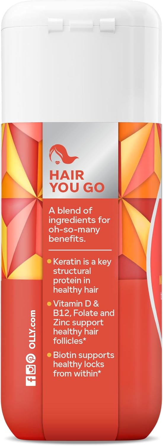 61H9tOPhJUL._AC_SL1500_.jpg OLLY Ultra Strength Hair Softgels, Supports Hair Health, Biotin, Keratin, Vitamin D, B12, Hair Supplement, 30 Day Supply - 30 Count (Packaging May Vary)