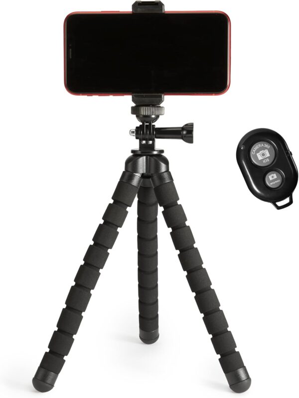61HJHrS3WIL._AC_SL1500_.jpg Amazon Basics Portable and Flexible Tripod 25cm/10inch with Wireless Remote and Phone Holder, Black