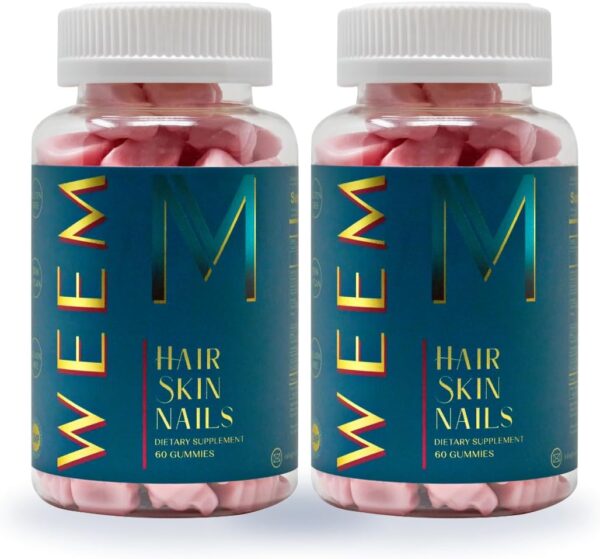 61HVvEZYt8L._AC_SL1080_.jpg WEEM Hair Skin and Nails Gummies - Supports Healthy Hair - Vegan biotin Vitamins for Women & Men Supports Faster Hair Growth, Stronger Nails, Healthy Skin, Extra Strength (2)