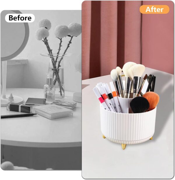 61HdD2oQqvL._AC_SL1500_.jpg Desk Organisers Pen Holder 360° Rotating Makeup Organiser Stationary Desk Organisers with 5 Compartments Pen Pot for Home Office School Classroom, White