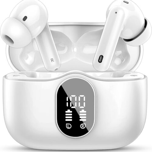 61HyQ94QVGL._AC_SL1500_.jpg Wireless Earbuds, Bluetooth 5.4 Headphones Bass Stereo, Ear Buds with Noise Cancelling Mic, LED Display in Ear Earphones Clear Calls, IP7 Waterproof Bluetooth Earbuds for Phones/Sports/Laptop, White