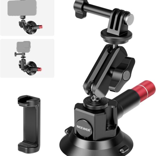 NEEWER 3" Suction Cup Camera Mount Bracket with Ball Head Magic Arm, 1/4" ARRI Holes, Quick Release Car Mount with Holder & Action Cam Adapter Compatible with DJI Insta360, CA104