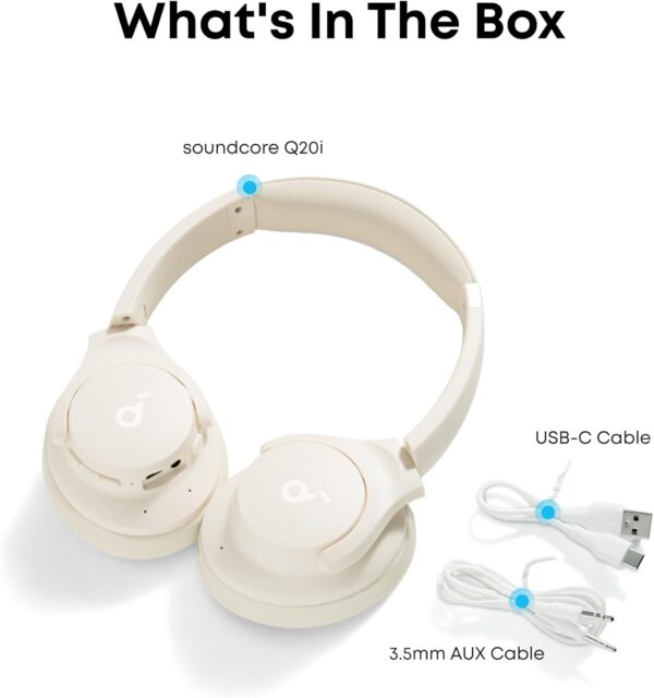 61Iy3b5KwL._AC_SL1500_.jpg Soundcore by Anker Q20i Hybrid Active Noise Cancelling Headphones, Wireless Over-Ear Bluetooth, 40H Long ANC Playtime, Hi-Res Audio, Big Bass, Customize via an App, Transparency Mode (White)