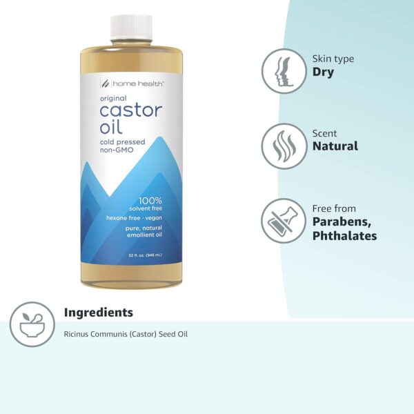 61K-VdLfRnL._AC_SL1500_.jpg Home Health Original Castor Oil, Promotes Healthy Hair And Skin, Natural Skin Moisturizer - Pure, Cold Pressed, Non-GMO, Hexane-Free, Solvent-Free, Paraben-Free, Vegan - 32 fl oz