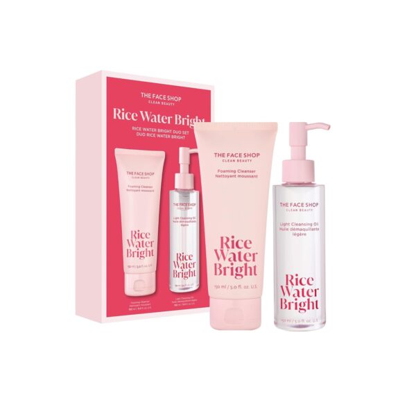 61KBBFFg-NL._SL1500_.jpg The Face Shop Rice Water Bright Double Cleansing Duo Set with Ceramide, Korean Skin Care, Gentle Face Wash & Pore Control Cleansing Oil, Hydrating, Moisturizing, Vegan Facial Cleanser, Makeup Remover