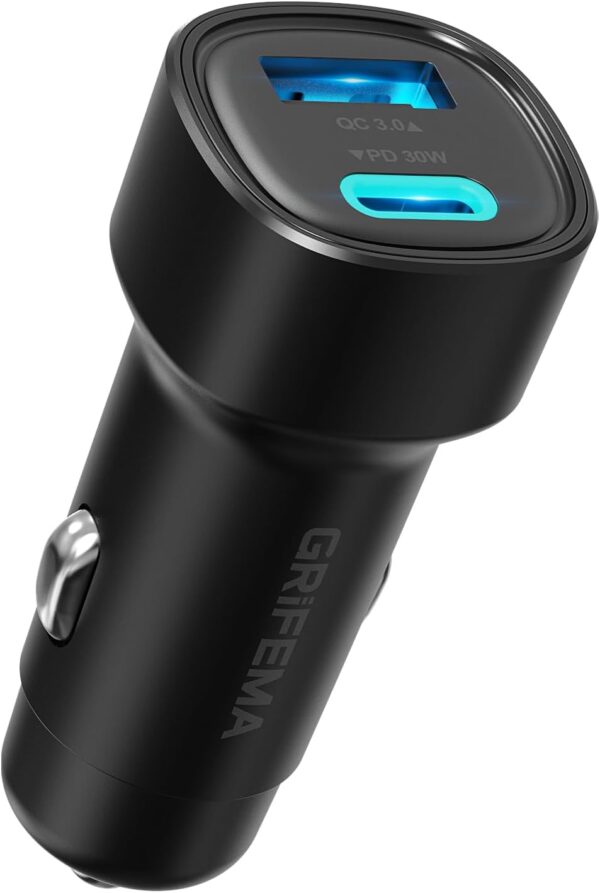 61KO2HU9vXL._AC_SL1500_.jpg GRIFEMA 48W Car Charger Fast Charge, Dual Port Cigarette Lighter Adapter, 30W USB C PD and 18W USB A QC 3.0, 12V 24V for iPhone 16 15 14, Samsung Galaxy, iPad