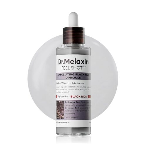 61KTR69R5vL._SL1500_.jpg Dr.Melaxin Peel Shot Black Rice Exfoliating Ampoule, Face Exfoliator with AHA BHA Niacinamide Rice Bran Water, Blackhead Remover, Pore Minimizer, Brightening Glass Skin Serum, Korean Skin Care, 2.7 oz