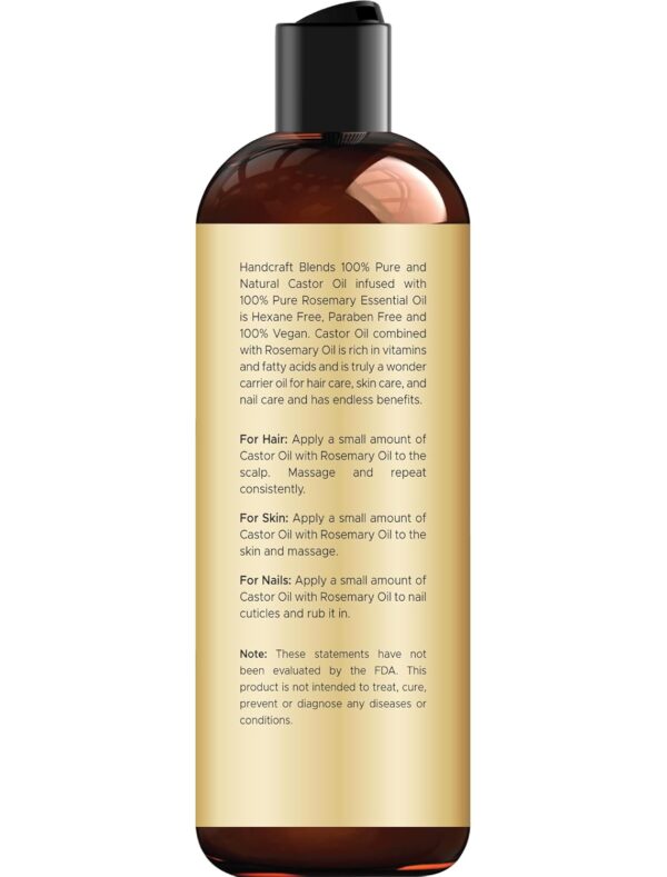 61KbUa4UdML._SL1500_.jpg Handcraft Blends Castor Oil with Rosemary Oil 8 Fl Oz | 100% Pure and Natural | Premium Grade Carrier Oil | Hair, Eyelashes and Eyebrows | Hair and Body