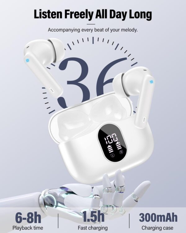 61LgWn7GfpL._AC_SL1500_.jpg Wireless Earbuds, Bluetooth 5.4 Headphones Bass Stereo, Ear Buds with Noise Cancelling Mic, LED Display in Ear Earphones Clear Calls, IP7 Waterproof Bluetooth Earbuds for Phones/Sports/Laptop, White