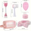 6-Piece Facial Care Tool Set, Deep Cleansing SPA Mask Brushes & Exfoliating Tools with Velvet Headband, Portable Skincare Kit for Women - Perfect Mother's Day Gift