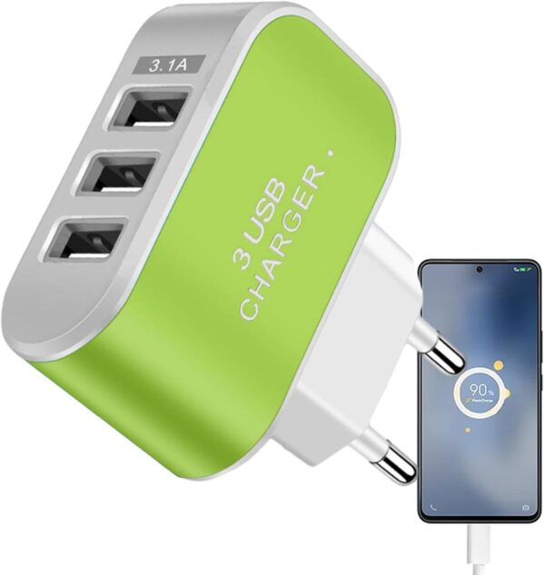 Port USB Charger | 3 Light USB Charger Socket | Smart Multiple Ports, Wall Socket Adapter | for Smartphone and Home Devices