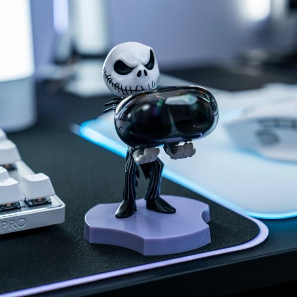 Cableguys Minis Jack Skellington Phone Stand & Earbuds Holder - Novelty Phone Stand for Desk and Bedside, In Ear Headphone Holder for Smartphone & Small Devices, Desk Decor and Mobile Accessories