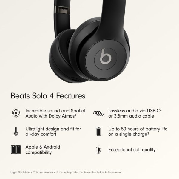 61PajLGqVHL._AC_SL1500_.jpg Beats Solo 4 - Wireless On-Ear Bluetooth Headphones, Up to 50-Hour Battery Life, Ultra-Lightweight Comfort, Powerful and Balanced Sound, Apple & Android Compatible - Matte Black