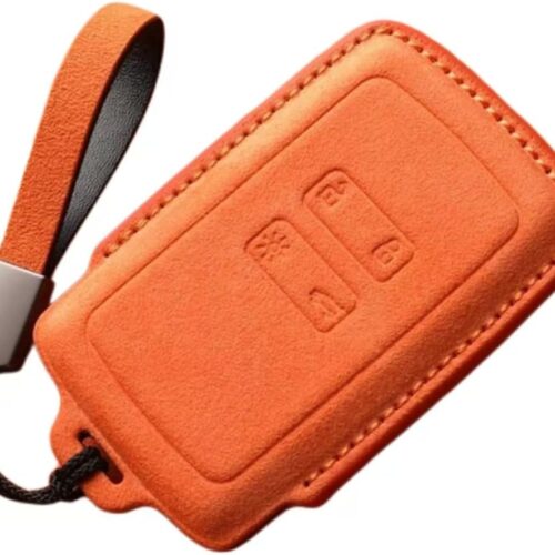 61RCsFMAEsL._AC_SL1024_.jpg Car Key Cover for Renault 5 E-Tech 2024, Leather Folding Key Fob Cover Shell with Keychain Remote Control Flip Key Fob Replacement Car Accessories,1-Orange-A