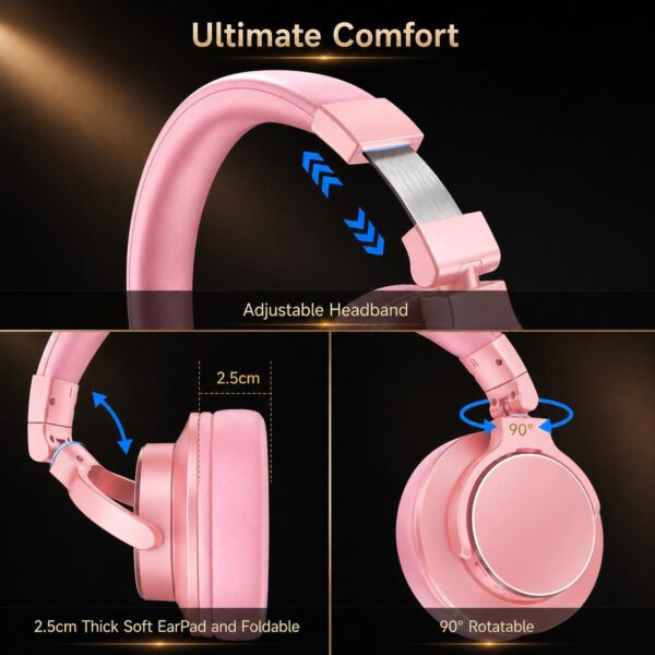 61SALF0COeL._AC_SL1254_.jpg syndesmos Wireless Over Ear Bluetooth Headphones, Studio Monitor & DJ Headphones with 50mm Drivers, 100H Playtime, 1/4" to 3.5mm Wired Audio Jack for Mixing, Recording, Guitar Amp, Podcast, Pink