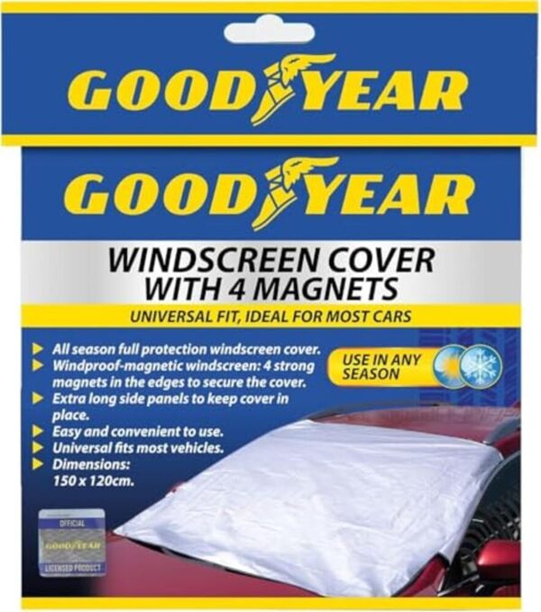 61TNx2QE7sL._AC_SL1000_.jpg Goodyear Magnetic Car Windscreen Cover – Protects Against Snow, Frost, and Ice, 4 Powerful Magnets, Double Side Flaps, Silver, 150 x 120 cm