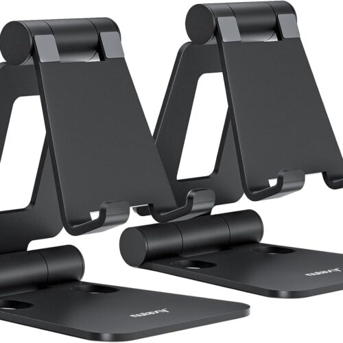 61TXqx-wjQL._AC_SL1500_.jpg Nulaxy 2 Packs Folding Phone Stand for Desk, Fully Adjustable Mobile Phone Holder Desktop Compatible with iPhone 17 16 15 14 13 12 11 Xs Xr X 8, HUAWEI, Samsung, All Smartphones, Black & Black