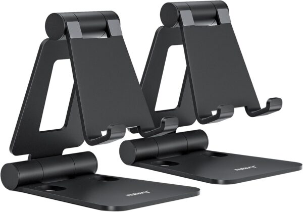 Nulaxy 2 Packs Folding Phone Stand for Desk, Fully Adjustable Mobile Phone Holder Desktop Compatible with iPhone 17 16 15 14 13 12 11 Xs Xr X 8, HUAWEI, Samsung, All Smartphones, Black & Black