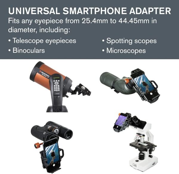 Celestron 81038 NexGo DX Universal Digiscoping and Astroimaging Smartphone Adapter Kit with Bluetooth Remote - Connects Your Smartphone Camera to an Eyepiece to Capture Images and Video, Black