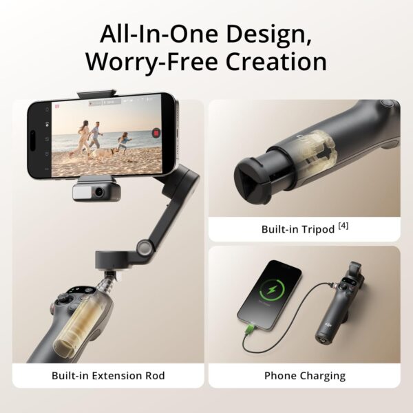 61UBiwT4i7L._AC_SL1500_.jpg DJI Osmo Mobile 7P Gimbal Stabilizer for iPhone, Android, Native Tracking, Lighting, 3-Axis Phone Gimbal, Quick Launch, One-Tap Edit, Built-in Extension Rod & Tripod, 10hrs Use, Phone Charging