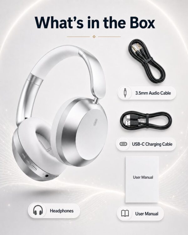 61VLBITKDXL._AC_SL1402_.jpg Wentronic Y05 Bluetooth Over-Ear Headphones with Active Noise Cancelling, Hi-Res Audio, 48H Playtime, Built-in Mic, Wired/Wireless, Works with iOS, Android & PC, Silver