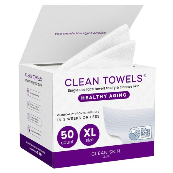 61VgDsqo71L._SL1080_.jpg Reduces Fine Lines and Wrinkles in 6 weeks or Less, CLEAN SKIN CLUB Healthy Aging Clean Towels® XL, Disposable Face Towels, XL - 1 Pack (50 count)