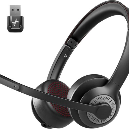 JIAMQISHI Wireless Headset with Mic for Work, Bluetooth V5.2 Headphones with AI Noise Cancelling Microphone, USB Dongle, Clear Calls & Mic Mute, for Laptop, PC, iPhone & Android Phones
