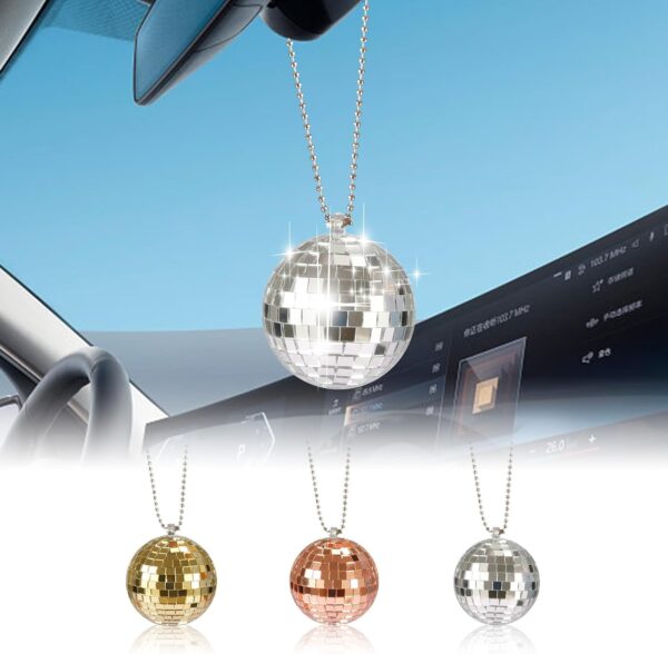 61XKNW-uayL._AC_SL1500_.jpg Disco Car Mirror Hanger,Bling Car Charm,Disco Ball Accessory-2 inches (Silver)