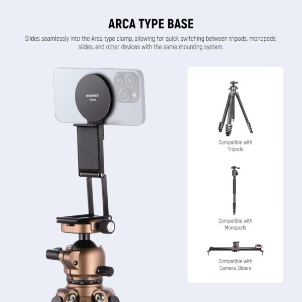 NEEWER Continuity Camera Mount for Desktop Monitor, Magnetic Tri Fold Desk Phone Webcam Holder with Arca Type Base, Compatible with MagSafe iPhone iMac Apple TV 4K Desktop Mac Laptop Samsung, SP08