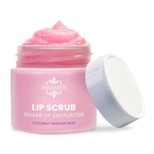 61YNIPOlnL._SL1500_.jpg Dermasuri - Lip Exfoliator Scrub & Moisturizer - Sugar Scrubs, Overnight Hydration & Softening - Brighten & Soften Dark Lips For Men & Women -Soothing Dryness -Coconut Passion Fruit Flavor - 20g/0.7oz
