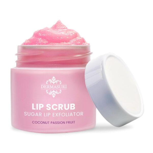 61YNIPOlnL._SL1500_.jpg Dermasuri - Lip Exfoliator Scrub & Moisturizer - Sugar Scrubs, Overnight Hydration & Softening - Brighten & Soften Dark Lips For Men & Women -Soothing Dryness -Coconut Passion Fruit Flavor - 20g/0.7oz