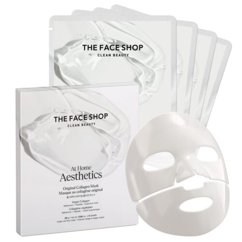 THE FACE SHOP Original Vegan Collagen Face Mask, Korean Glass Skin Essential, Peptide Hydrogel Mask for Firming & Skin Elasticity, Moisturizing, 4EA