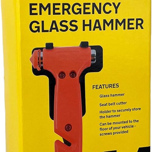 61aljHhqevL._AC_SL1500_.jpg AA Emergency Car Window/Glass Hammer Seatbelt Cutter Rescue Tool AA6240 - Essential For Quick Vehicle Escape – With Mounting Screws And Bracket, Red