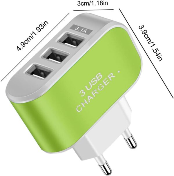 Port USB Charger | 3 Light USB Charger Socket | Smart Multiple Ports, Wall Socket Adapter | for Smartphone and Home Devices