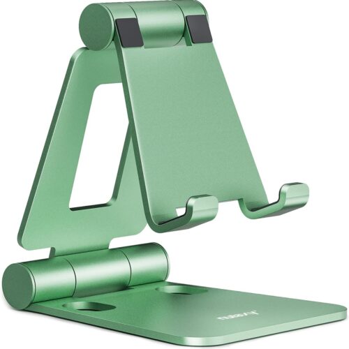 61c5ww0CO6L._AC_SL1500_.jpg Nulaxy Aluminum Phone Stand for Desk, Adjustable Phone Holder Foldable Metal Stand Mount Cradle Dock Compatible with iPhone 16 15 14 13 12 11 Pro Mini Pro Max Xs XR X 8 7, All Smartphones - Green