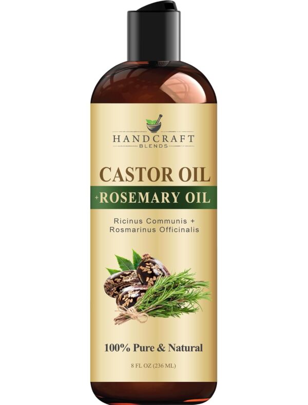 61c9HUVtWaL._SL1500_.jpg Handcraft Blends Castor Oil with Rosemary Oil 8 Fl Oz | 100% Pure and Natural | Premium Grade Carrier Oil | Hair, Eyelashes and Eyebrows | Hair and Body