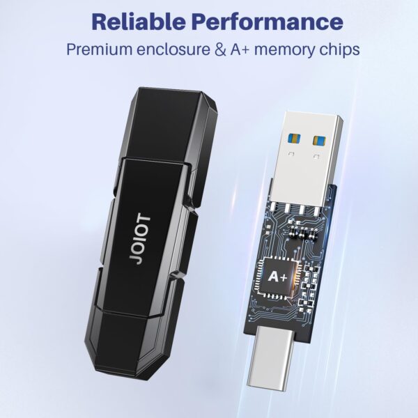 JOIOT USB C Flash Drive 256GB Up to 450MB/s Dual Type-C & USB-A USB 3.2 Solid State Drive USB-C Thumb Drive Compatible with iPhone 15/16 Series Smartphone Tablet Laptop Car Smart TV Game Console