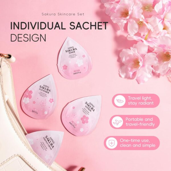 Sakura Travel Skincare Sets, 60pcs Mini Travel Skin Care kit Including Cleanser, Toner, Lotion, Serum, Cream, Sleepping Mask
