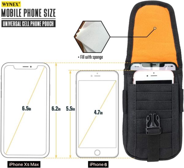 WYNEX Tactical Phone Pouch Molle,Smartphone Holster Bag EDC Utility Cellphone Lock Card Holder Organizer Fit for Waist Belt Case Include Tactical Gear Clip and U.S.A Patch