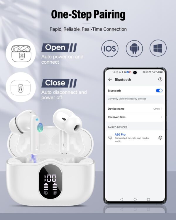 61iHwspu4JL._AC_SL1500_.jpg Wireless Earbuds, Bluetooth 5.4 Headphones Bass Stereo, Ear Buds with Noise Cancelling Mic, LED Display in Ear Earphones Clear Calls, IP7 Waterproof Bluetooth Earbuds for Phones/Sports/Laptop, White