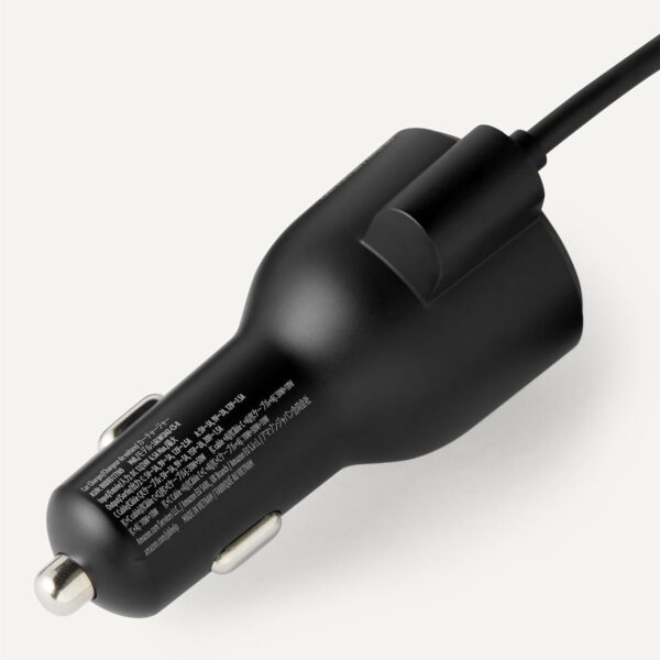 Amazon Basics Fast-Charging Car Charger for Phone and Tablet, 1 USB-C+1 USB-A +1 Built-in 1.5m Coiled Cable USB-C, 60w, Black