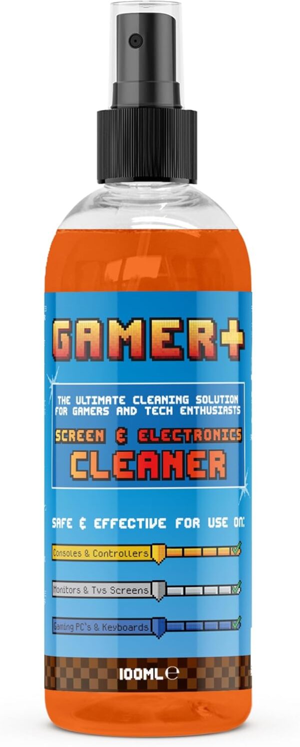 Gamer +, Screen Cleaner - Streak-Free Spray for Gaming Monitors, TVs, Laptops, Consoles, Controllers, Keyboards, Smartphones & Tablets - Removes Dust, Smears & Fingerprints - 100ml