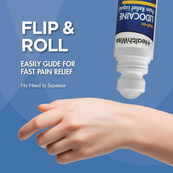 61j2Y6x9i7L._AC_SL1500_.jpg HealthWise 4% Lidocaine Roll-On | OTC Strength | Pain Relief Liquid | 2.5 oz. 73 mL | Non-Greasy, Unscented Formula | Topical Anesthetic