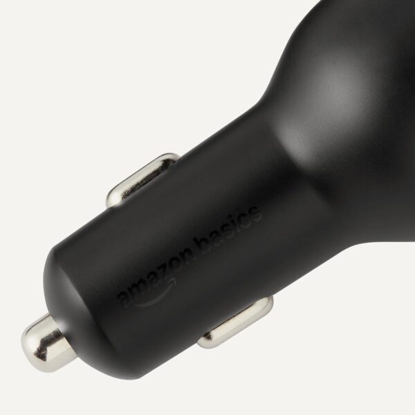 Amazon Basics Fast-Charging Car Charger for Phone and Tablet, 1 USB-C+1 USB-A +1 Built-in 1.5m Coiled Cable USB-C, 60w, Black