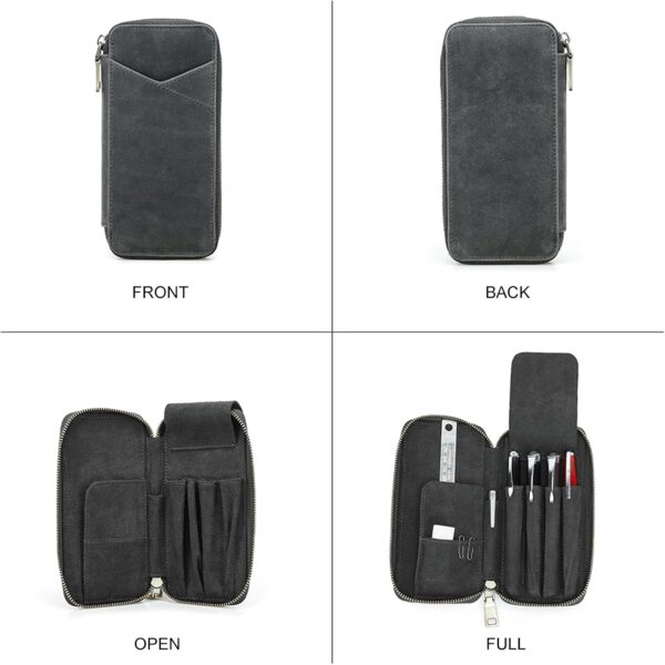 61kS8D4J9fL._AC_SL1500_.jpg CONTACTS Genuine Leather Pen Case Handmade Vintage Pen Holder Zip Pouch for Men/Women Travel Elegant Office Desk Accessories Pencil Organizer Box Grey