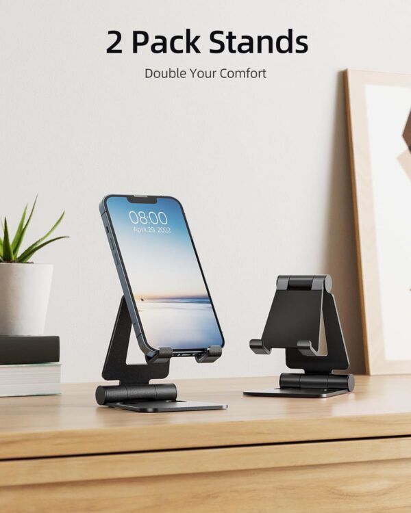 Nulaxy 2 Packs Folding Phone Stand for Desk, Fully Adjustable Mobile Phone Holder Desktop Compatible with iPhone 17 16 15 14 13 12 11 Xs Xr X 8, HUAWEI, Samsung, All Smartphones, Black & Black