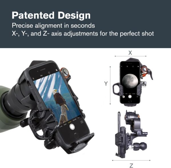 Celestron 81055 NexYZ 3-Axis Universal Smartphone Adapter, Patented Design - Works with Telescopes, Spotting Scopes, Binoculars, Monoculars and Microscopes, Black
