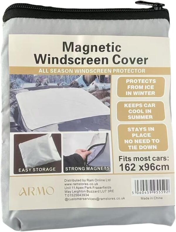 RAM ONLINE Universal Magnetic Windscreen Cover For Winter Ice Snow UV Car Windshield Cover Frost Snow Sunshade Cover For Cars Vans 162CM
