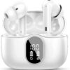 Btootos Wireless Earbuds Bluetooth 5.4 Headphones Bass Stereo Ear Buds with Noise Cancelling Mic LED Display in Ear Earphones IP7 Waterproof 36H Playtime for Laptop Pad Phones Sports Workout White