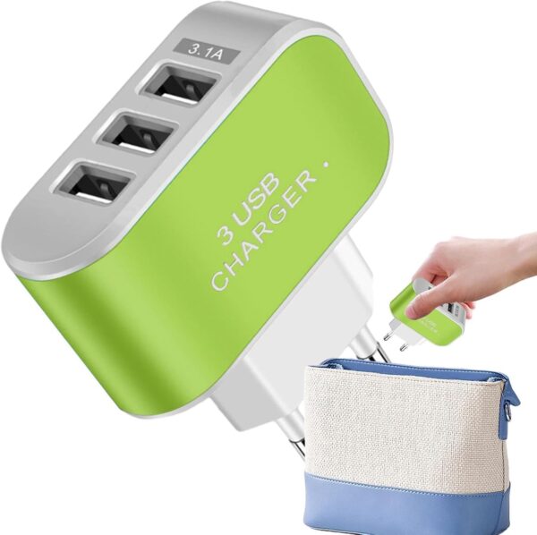 Port USB Charger | 3 Light USB Charger Socket | Smart Multiple Ports, Wall Socket Adapter | for Smartphone and Home Devices